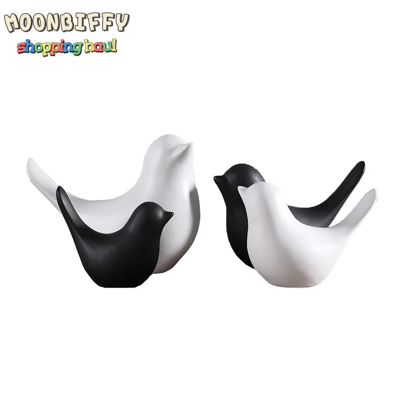 

Nordic Style Black White Bird Sculpture Ceramic Figurines Table Decor Home Decoration Accessories Party Wedding Supplies