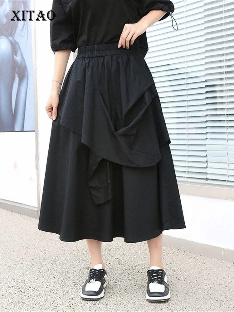 

XITAO Patchwork Skirt Fashion New Women Goddess Fan Casual Black Minority Irregular Loose Elegant 2023 Summer Skirt WLD11456