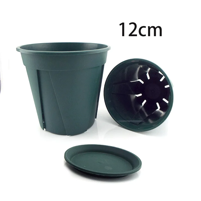

5pcs 12cm Nursery Pots Resin Plant Flower Pot Veg Planter Home Garden Decoration Tools with Tray Drainage Holes