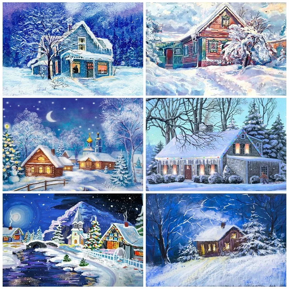 

DIY Full Diamond Painting House 5D Diamond Embroidery Landscape Rhinestones Winter Mosaic New Arrival Room Decor