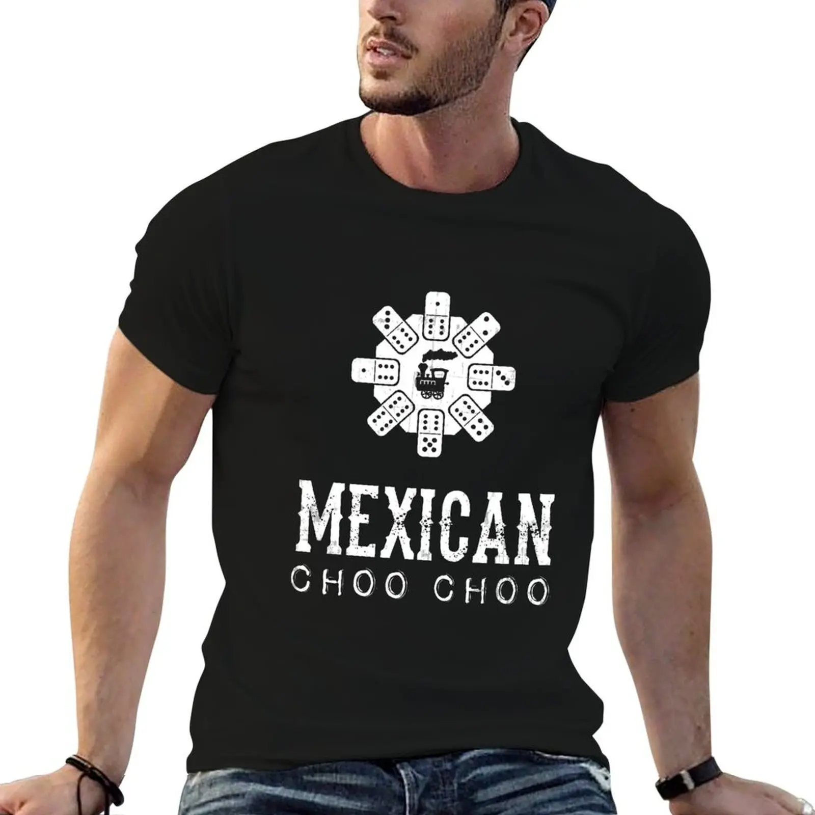 Фото Футболка Mexican Train Choo Choo Mexican Dominoes, мягкий эластичный топ с короткими рукавами №1