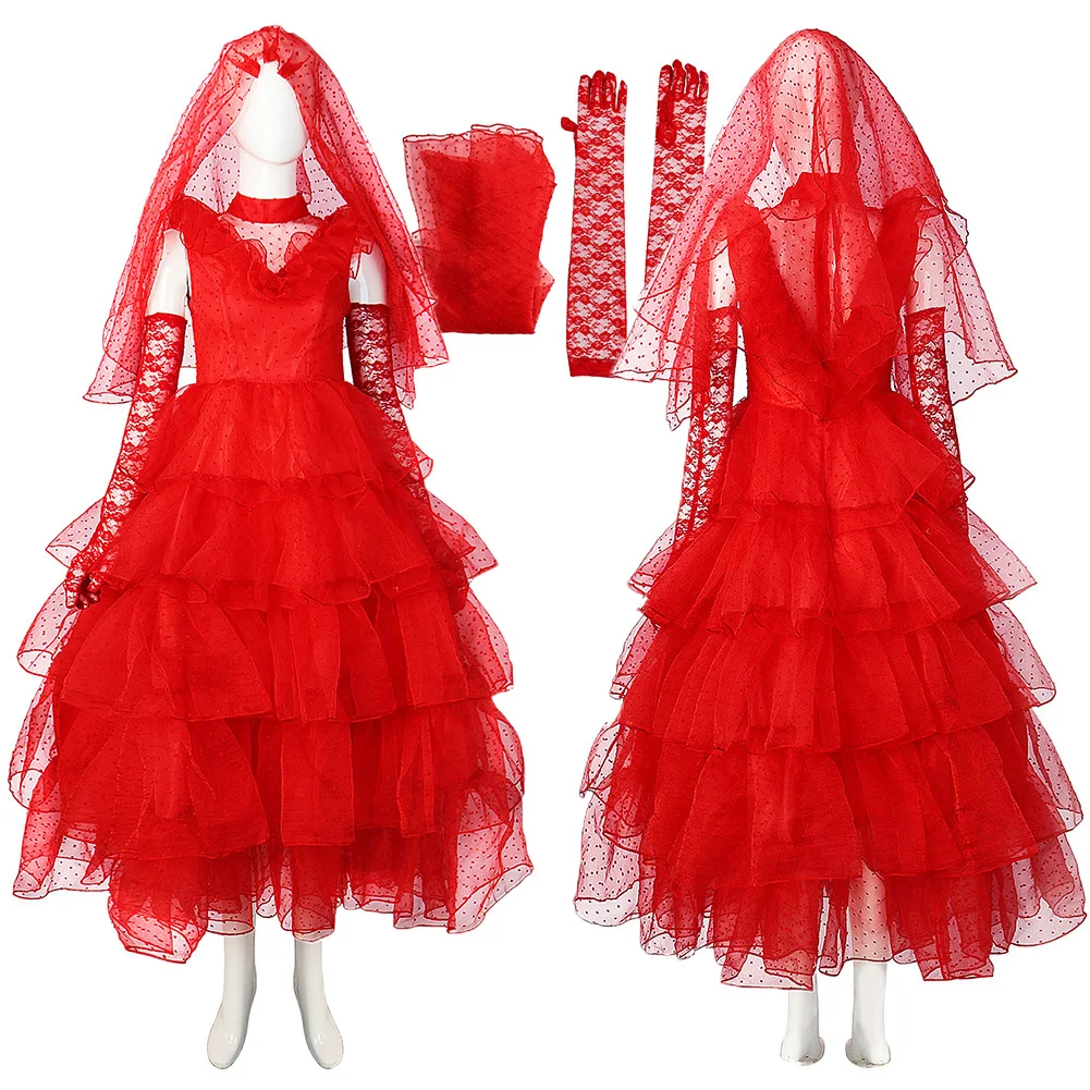 

Beetle Cos Juice Lydia Cosplay Wedding Red Dress Gloves Outfit RolePlay Female Women Adult Halloween Carnival Party Costume