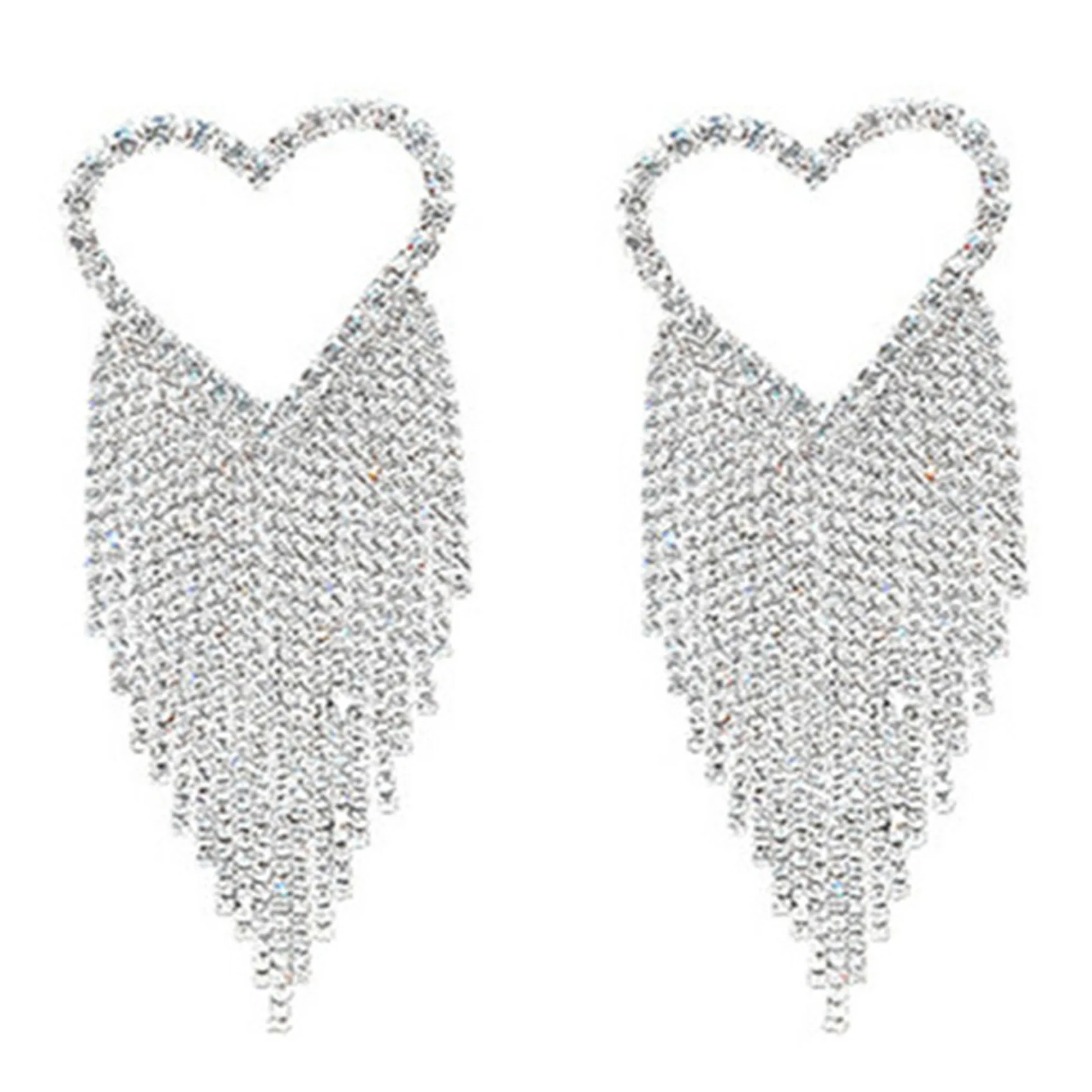 

Длинные висячие серьги Стразы с кисточками для женщин блестящие серьги-подвески в форме сердца с кристаллами цвет ювелирных изделий: сереб...