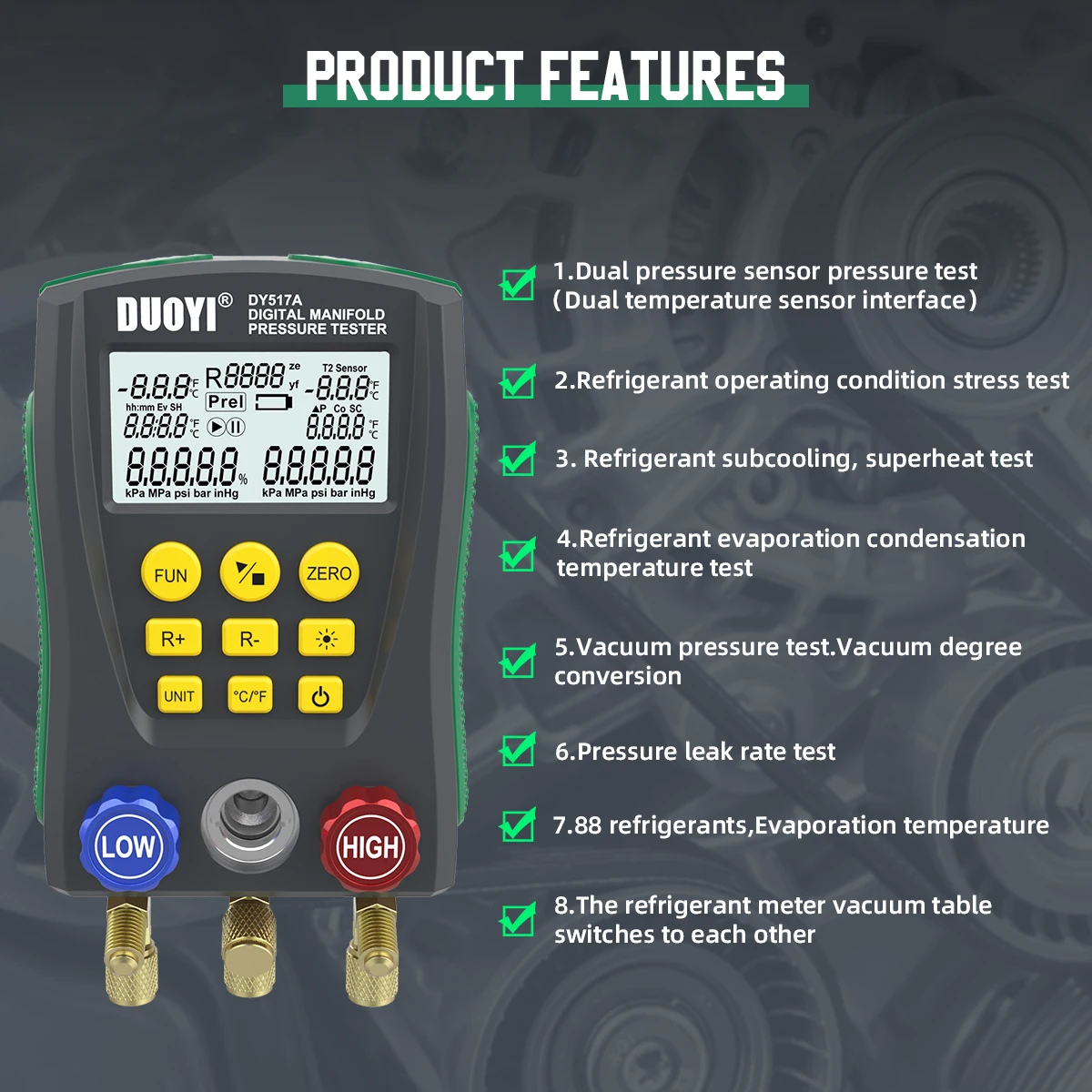 Цифровой манометр DUOYI DY517A измеритель давления в вакууме для кондиционирования