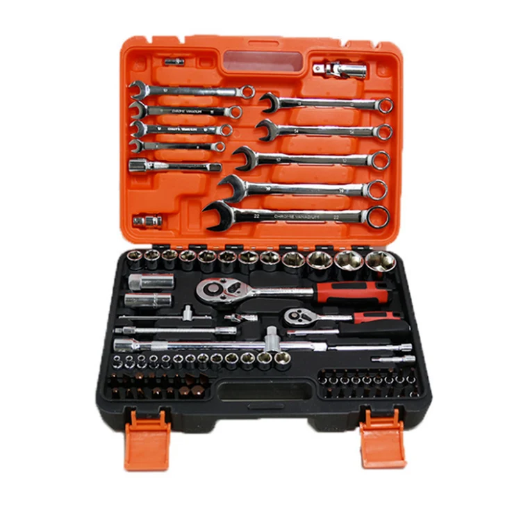 82Pcs Professional Auto Repair Toolbox Hand Tools Set  Reversible Ratcheting Wrench /Car Body   Auto/ enlarge