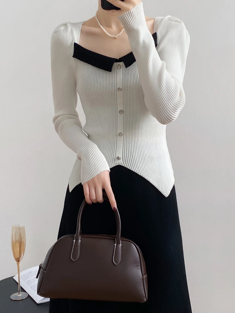 

Футболка женская трикотажная с длинным рукавом-фонариком и квадратным вырезом