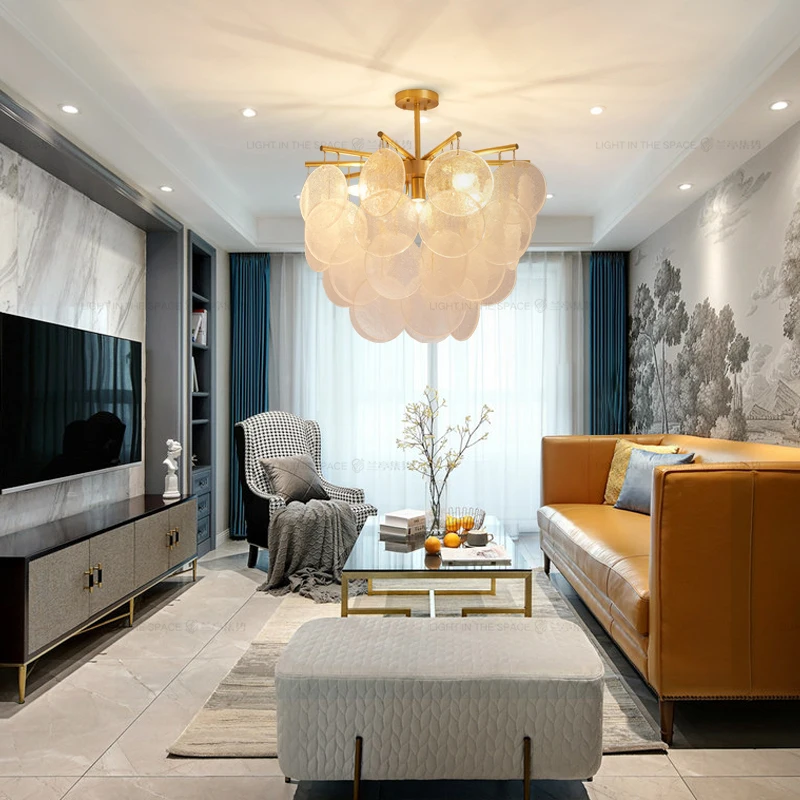 

Modern E27LED glass chandelier Nordic luxury all copper living room lamp creative bedroom dining room lighting