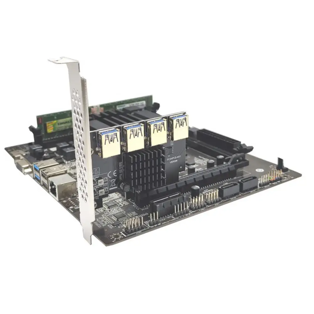 

Простое и удобное переходное устройство Pcie от 1 до 4 черная карта с большим радиатором Pci-e от 1x до 4 переходник большой расширенности Майнер Майнинг Райзер
