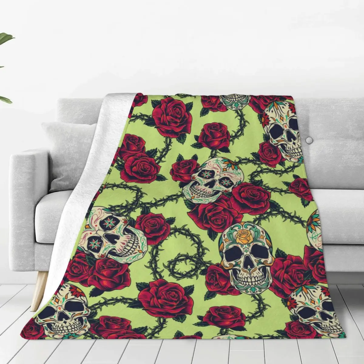 

Цветочный Череп Розы вязаное одеяло s бархатное ретро супер мягкое покрывало для спальни диван покрывало