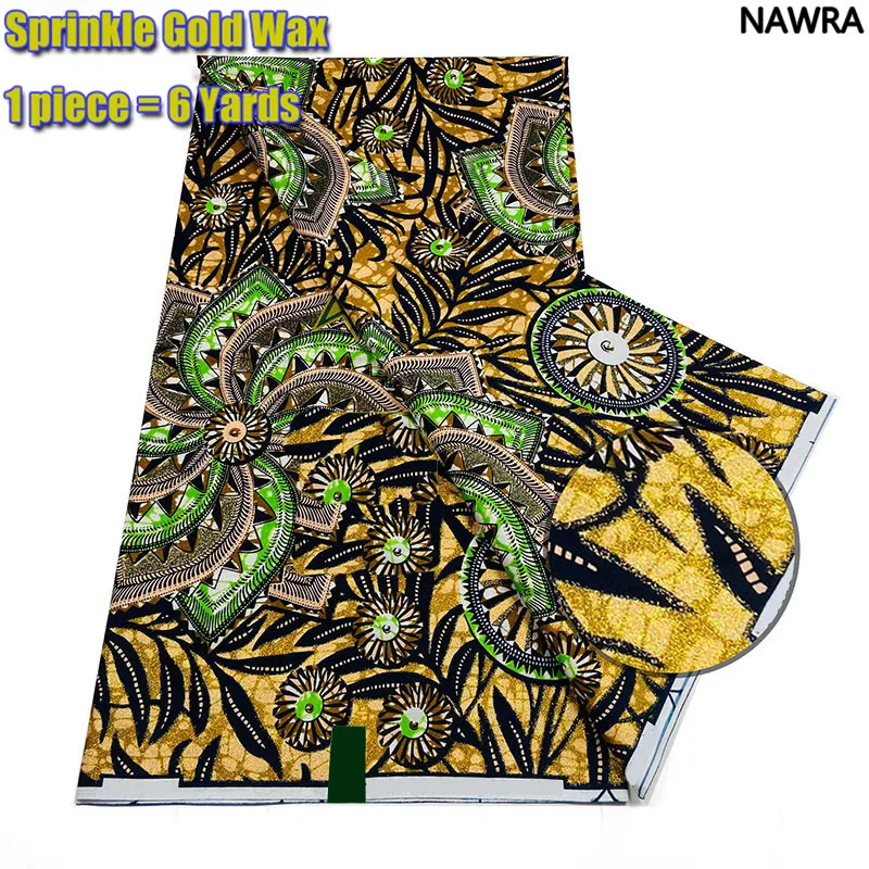 

Guaranteed Veritable African Real Wax Fabric 100%Cotton Flash Gold Print Batik High Quality Soft Pagne Nigeria Ankara Wax Fabric