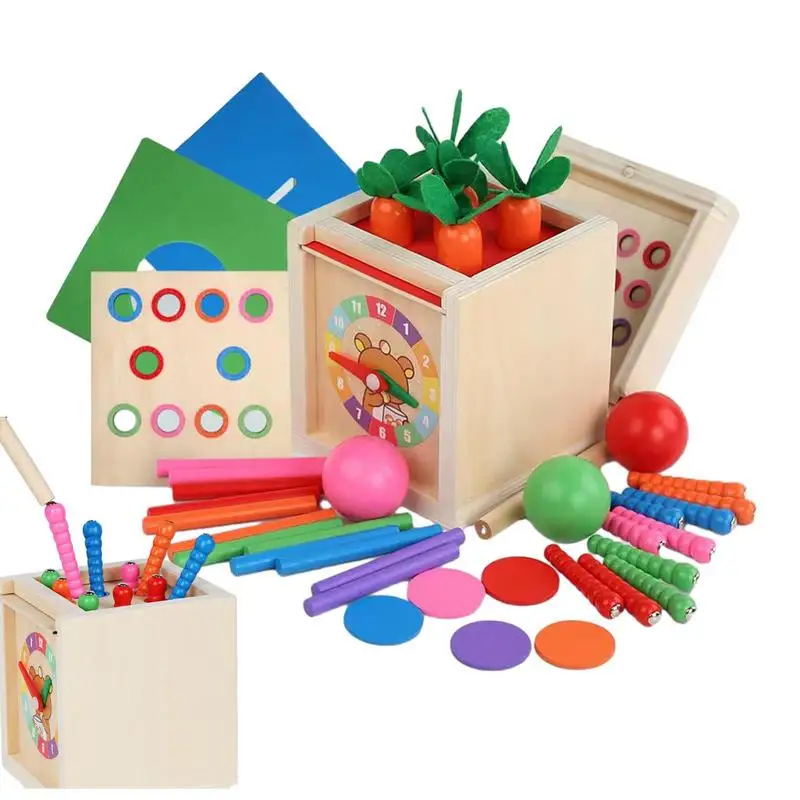 

Wooden Montessori Toys 6-in-1 Montessori Toys 6-in-1 Multifunctional Montessori Coin Box Carrots Harvest Game Matchstick Color