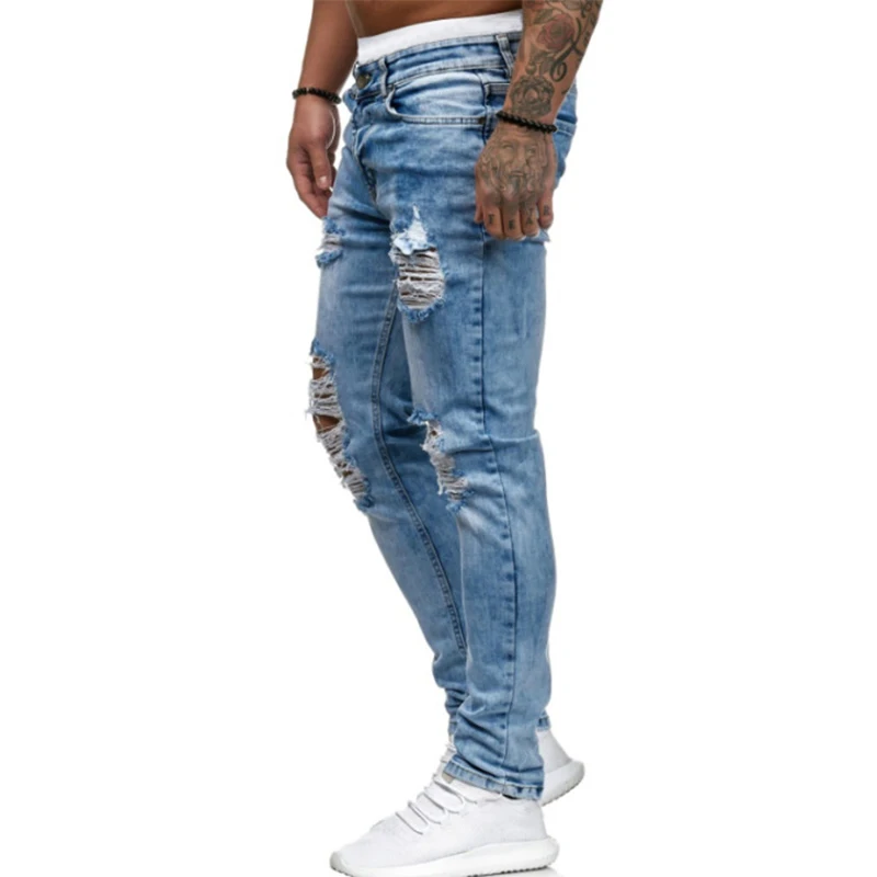 2022 New Skinny Jeans Men's Slim High Quality Stretch Ripped Pencil Pants Classic Blue Fashion Trousers Men's Plus Size S-3XL
