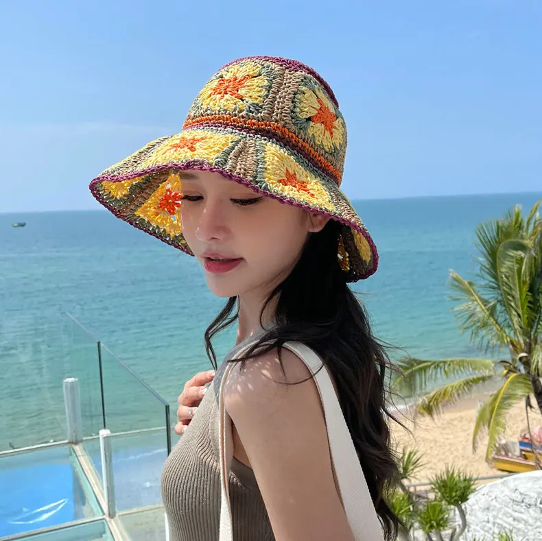 

NEW 2023 Womens Straw Hats Crochet Hat Bucket Hat UV Protection Sun Visor Beach Hat Women Visors Ladies Hat Women Summer Hat Cap