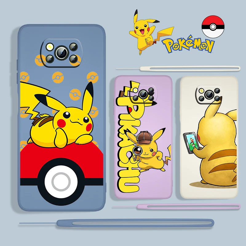 

Pikachu Cartoon Anime For Xiaomi POCO X3 NFC F3 GT M4 M3 M2 Pro C3 X2 11 Ultra 5G Silicone Liquid Rope Phone Case Fundas Coque