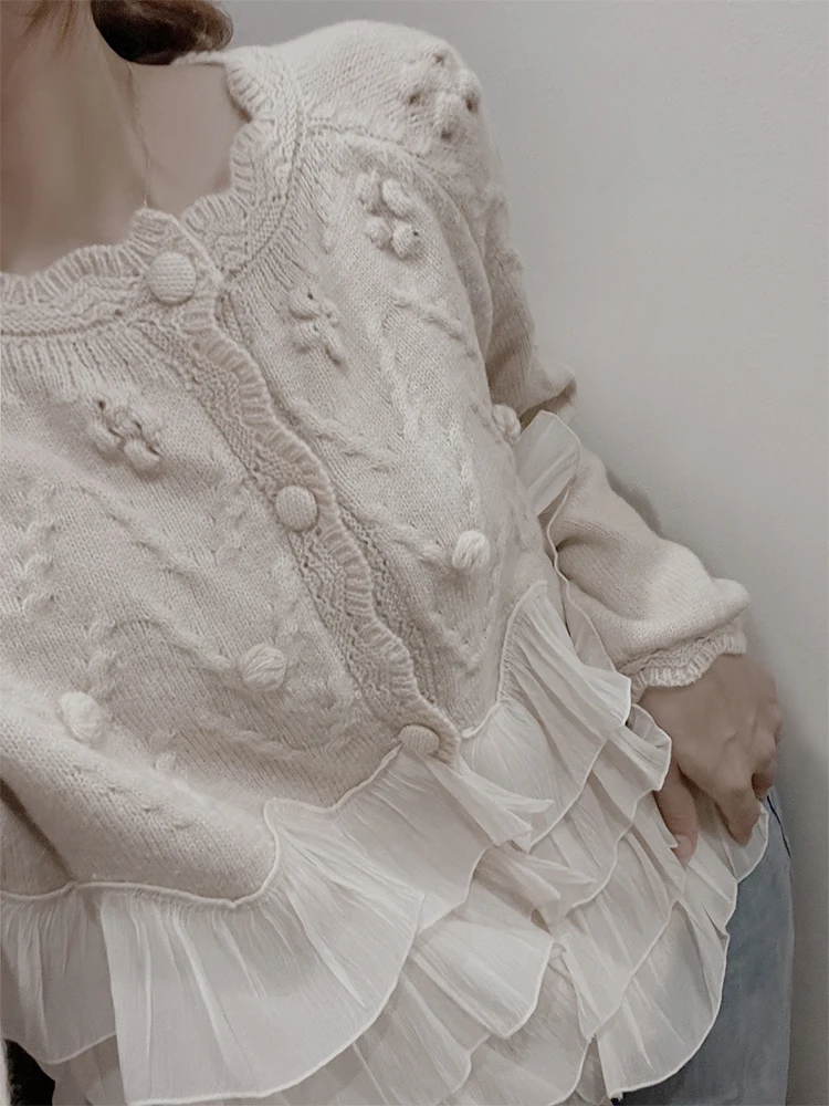 Женский абрикосовый кардиган роскошный сетчатый свитер Harajuku Y2k вязаные