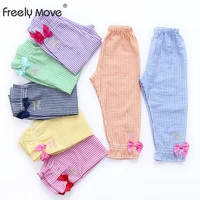 freely move 2022 summer children pants girls baby bloomers casual plaid bowknot harem pants summer mosquito proof pants trousers
