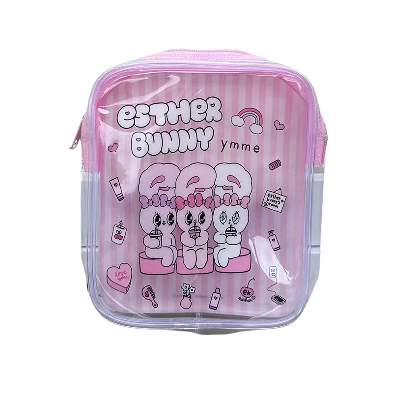 Милая прозрачная косметичка Esther Bunny с розовыми полосками, из ПВХ, для хранения косметики, портативная дорожная сумка для туалетных принадлежностей, подарок для подруги (art.: 3920dacdfee0f) - 3920dacdfee0f