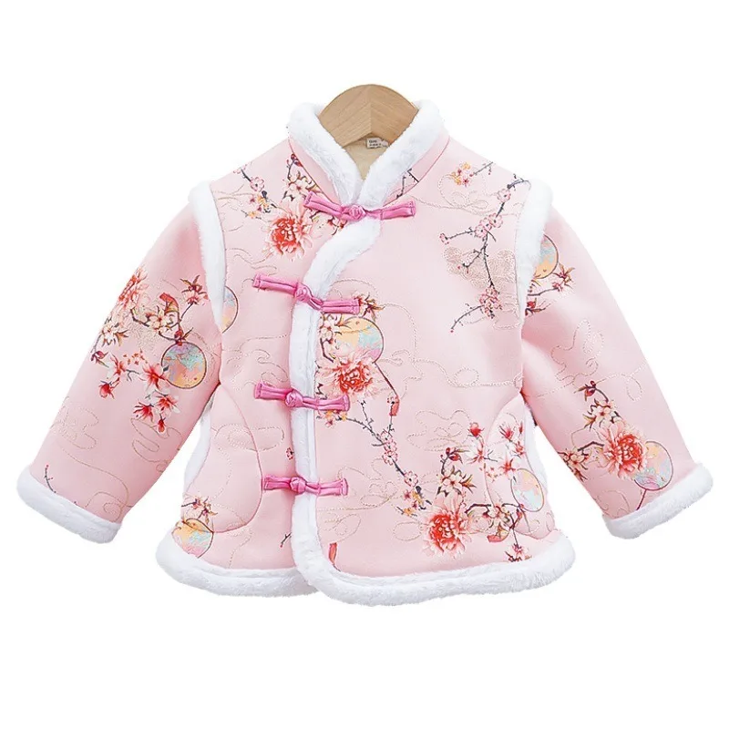 Children's Chinese-style Tang Suit Cashmere Cotton-padded Jacket Clothing Baby Girls Tray Button Warm Winter Vintage Coat
