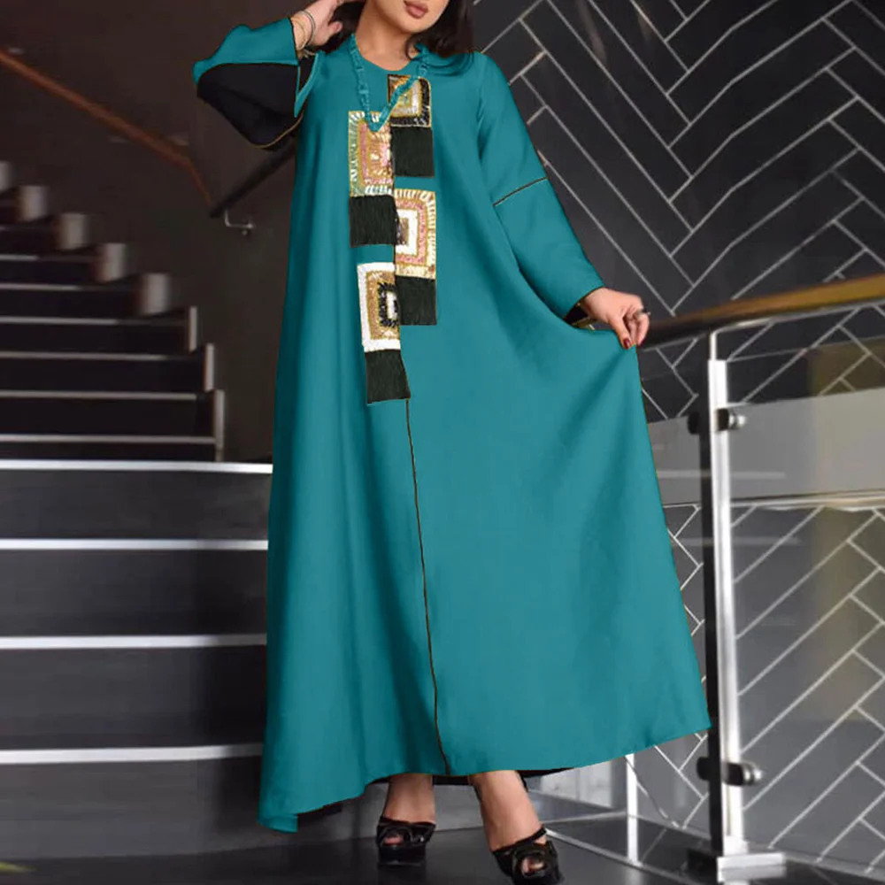 Muslim Fashion Abaya Dress Female Caftan Long Sleeve Kaftan Moroccan Dubai Gown Arabian Jalabiya for Women