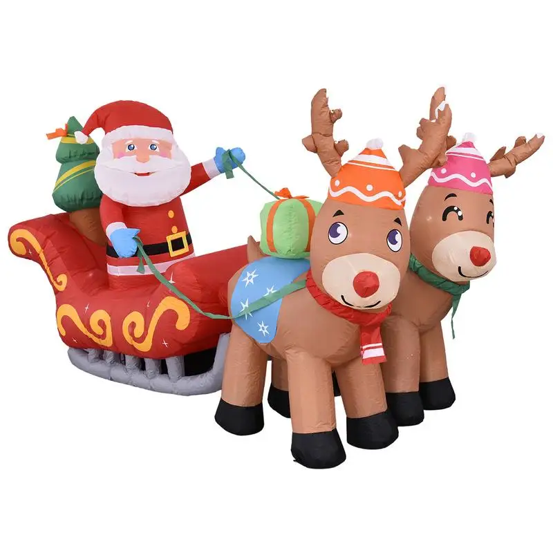 7 FT Height Christmas Inflatable Santa Claus And Reindeer Adorable Christmas Outdoor Decoration Blow Up Yard Decoration With LED