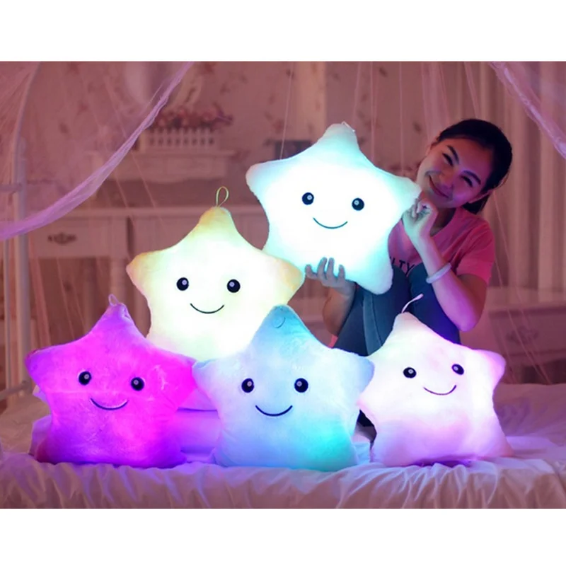 

40CM Plush Toys Luminous Stars Soft Plush Stuffed Pillow Doll Color Luminous Stars Kawaii Room Bed Decoration Kids Brthday Gifts
