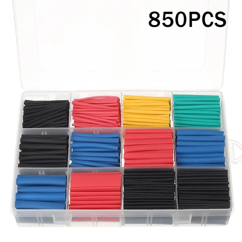 

850pcs/box Heat Shrink Tube Set Shrinking Assorted Polyolefin Insulation Sleeving Heat Shrink Tubing Wire Cable 2:1