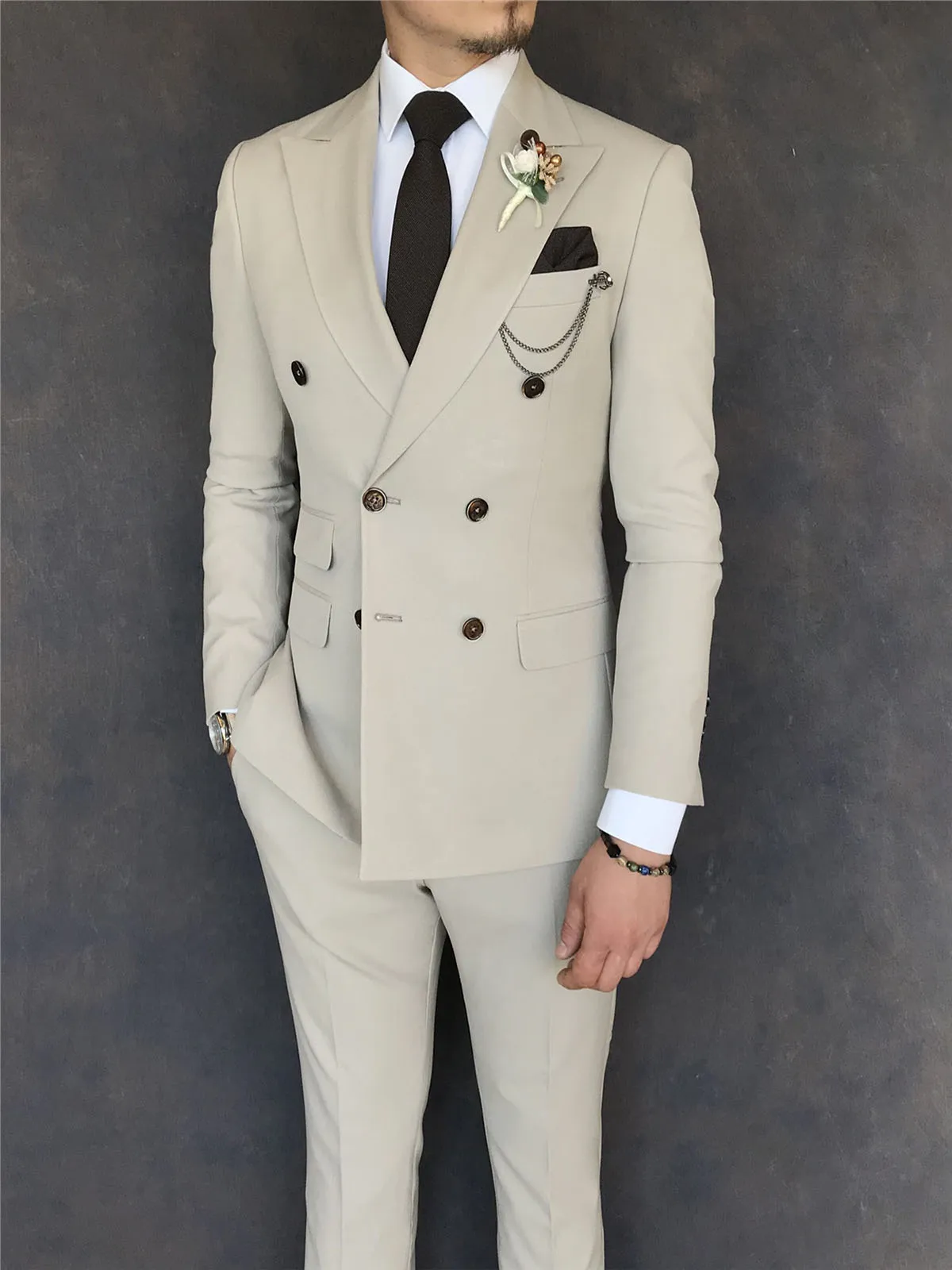 2023 Men's Suit 2-piece Double-breasted High-end Suit Suitable for Wedding Groom Groomsman Business Office Leisure Place
