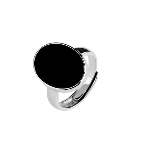 Женское овальное кольцо из серебра 925 пробы с черным агатом, классический плоский дизайн в европейском и американском стиле
