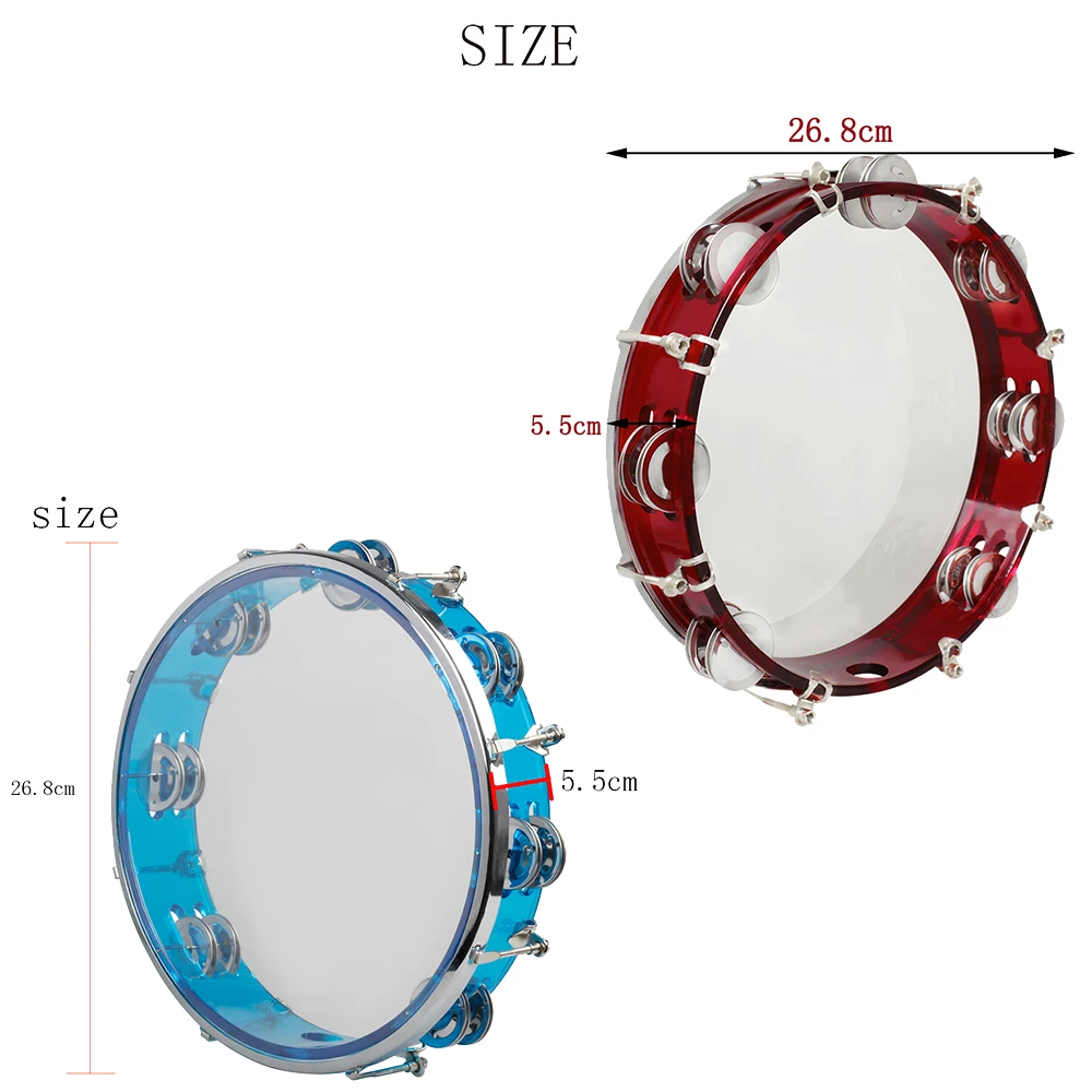 10 Inches Tambourine Percussion Instrument Adjustable Tone Hand Drum Double Row Jingles Musical Enlightenment Educational Toys enlarge