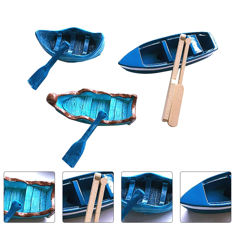 

3 Sets Micro Landscape Ornament Resin Boat Model Adornment Bonsai Decor