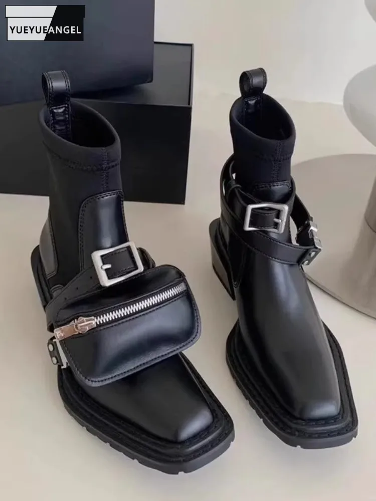 Мужские черные ботинки челси без шнуровки с квадратным носком весенняя обувь из