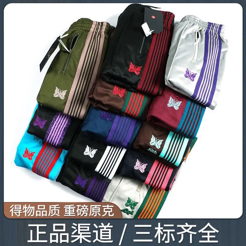 

Брюки 2023SS мужские/женские с вышивкой, спортивные штаны в полоску с бабочкой и иглами, разные цвета, 1:1