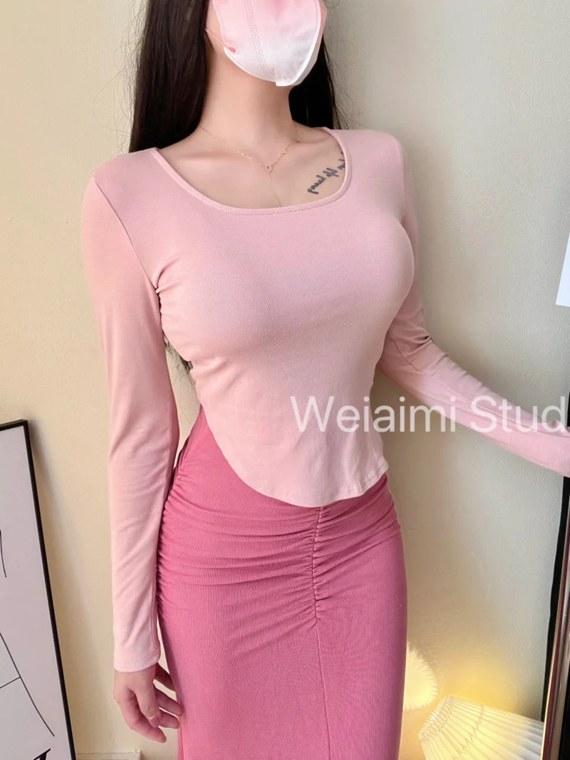 

Женская футболка с длинным рукавом, с квадратным вырезом