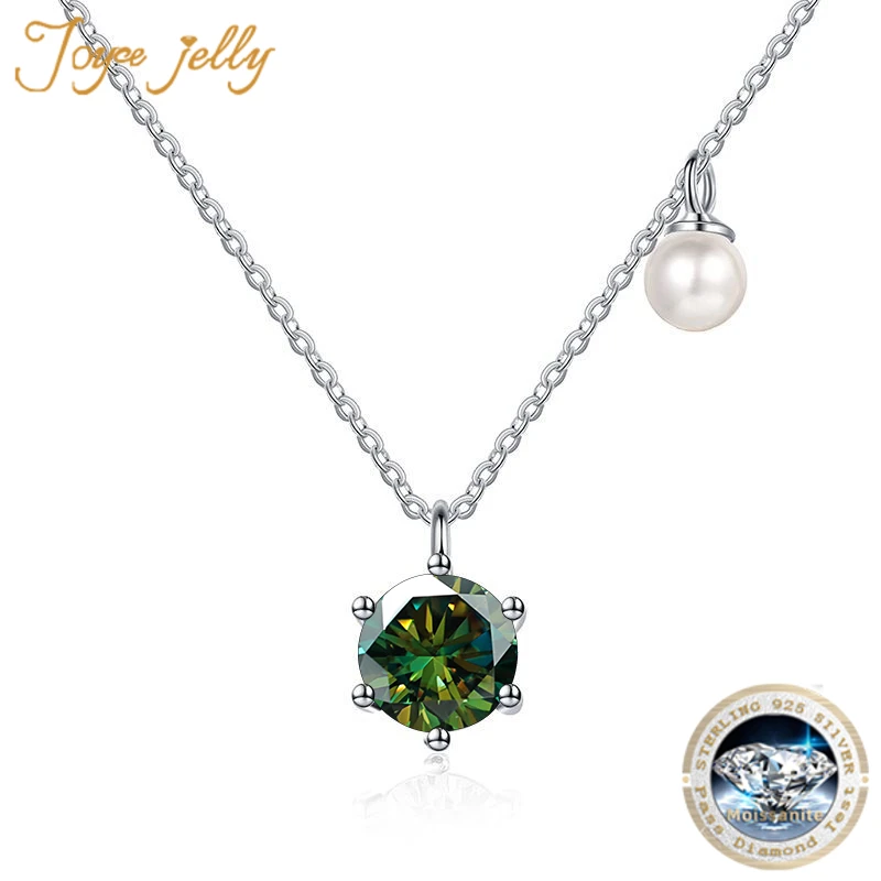 

JoyceJelly Trendy Round 1ct 8H8A VVS D Colored Moissanite Pearl Necklace S925 Sterling Silver Fine Jewelry Elegant Fashion Gifts