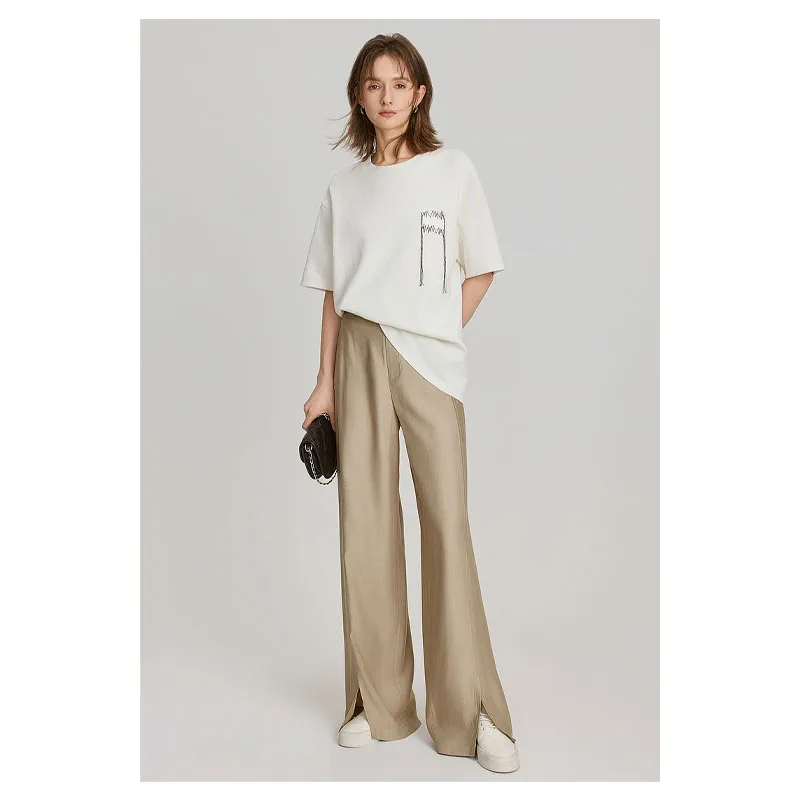 Женские прямые атласные брюки светильник Luxury триацетатные розовые