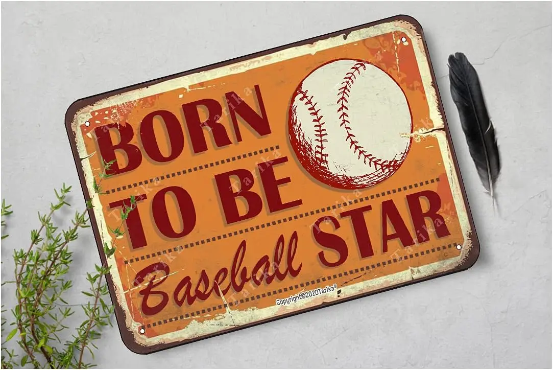 Born to Be Бейсбольная звезда Винтажный вид 8X12 дюймов Металлическое украшение