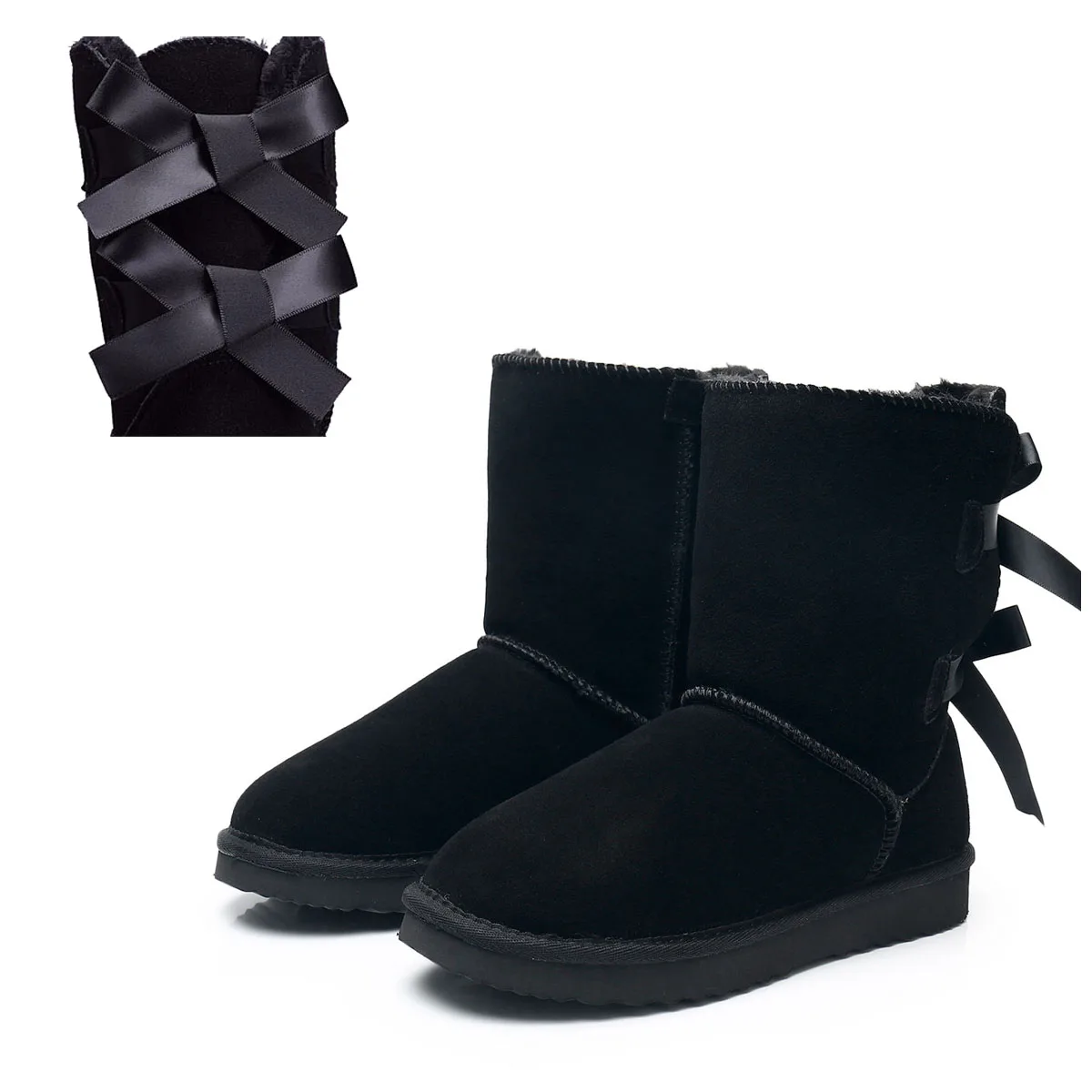 

Classic Double Bowknot Chelsea Ankle Snow Boots Women Winter 2022 Shoes New Brand Fur Short Plush Warm Flats Shoes Suede Boots