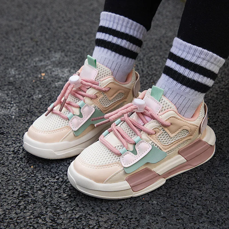Spring Fashion Pink Platform Sneakers Kids Breathable Mesh Sports Shoes for Boys School Children's Sneakers Girl tenis infantil