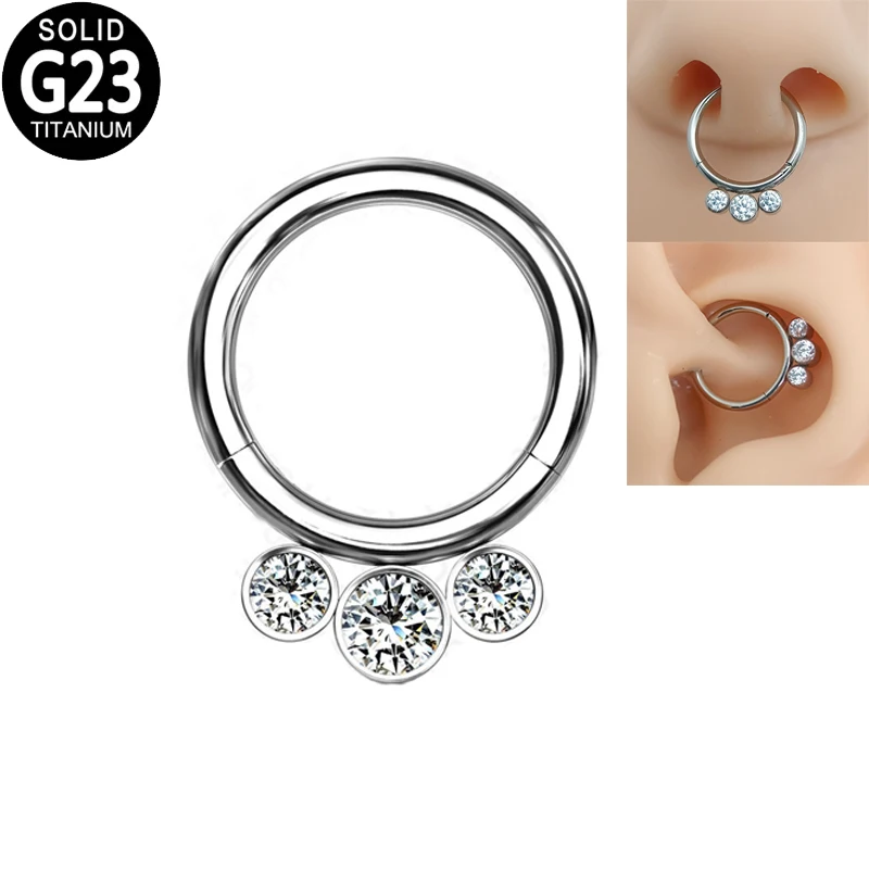 

G23 Titanium Piercing Ear Nose Rings for Women 3 Outer Zircon Daith Helix Tragus Cartilage Earrings Nose Septum Rings Jewelry