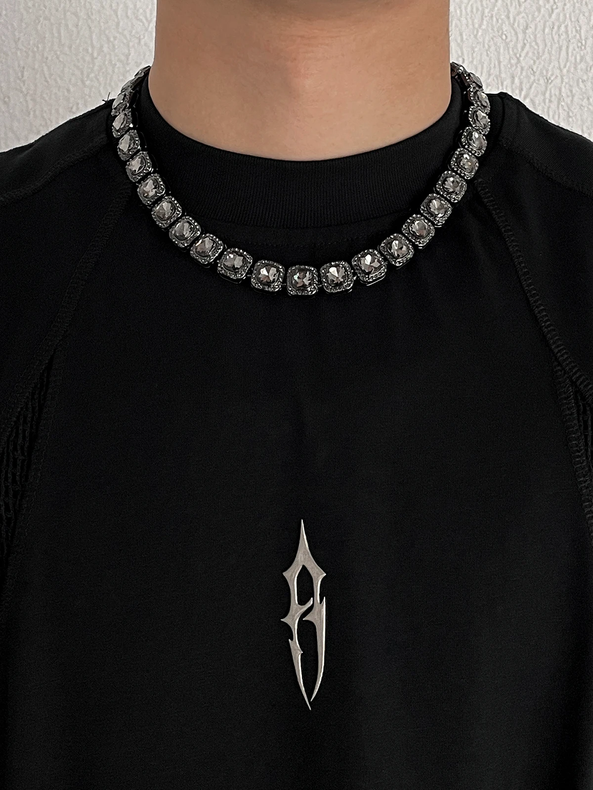 G-Overshare Black and Gray Rock Candy Necklace Men's Hip-hop Trendy Rap American Sweet Cool High Street Women's Sam...