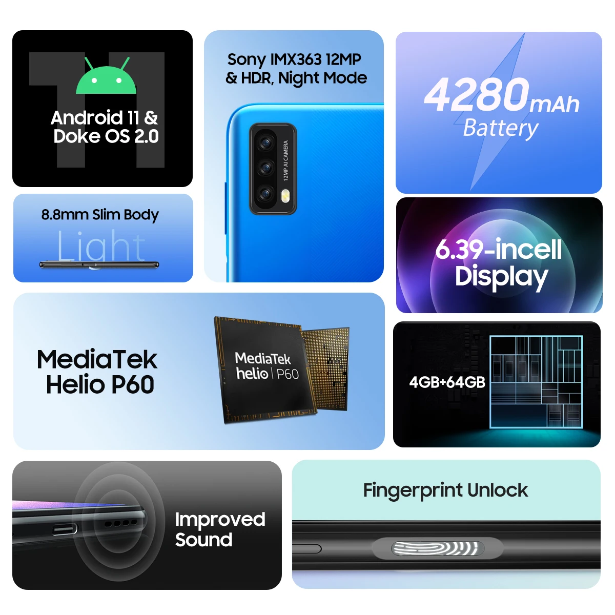 6.39 Inch Blackview A90 Helio P60 Smartphone Octa Core 4GB+64GB 2MP HDR Camera Mobile Phone Android 11 4280mAh Telephone 4G LTE