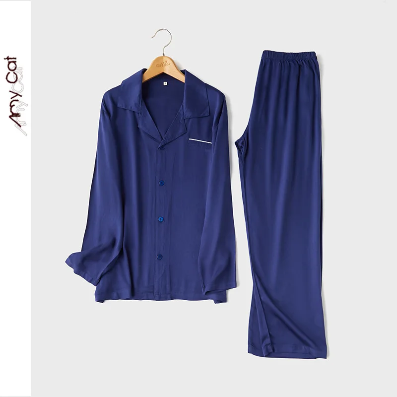 2022 New Spring Summer Satin-like Cotton Pajamas Set Men Unisex Homewear High Quality Full Sleeve Night Sleep Pants Sets