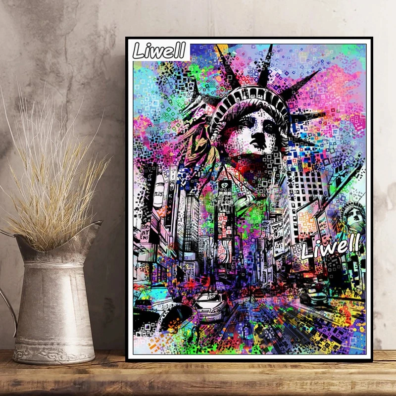Граффити празднование леди свободы с американским флагом алмазная живопись