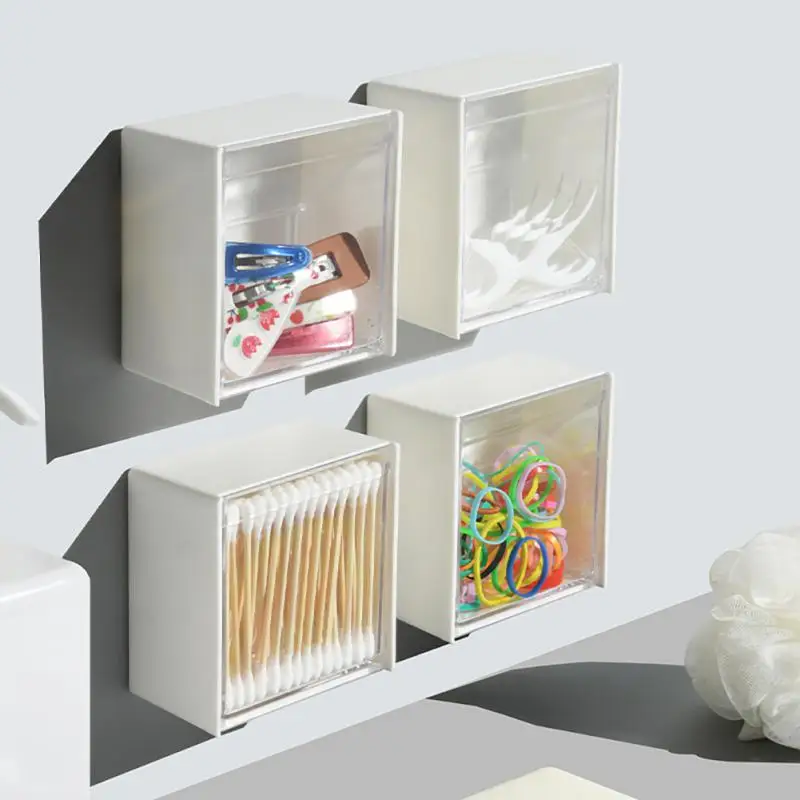 

2/4/5PCS Flip Container Box Punch-free Multifunctional Flip Storage Box Wall Mounted Transparent Lipstick Storage Box