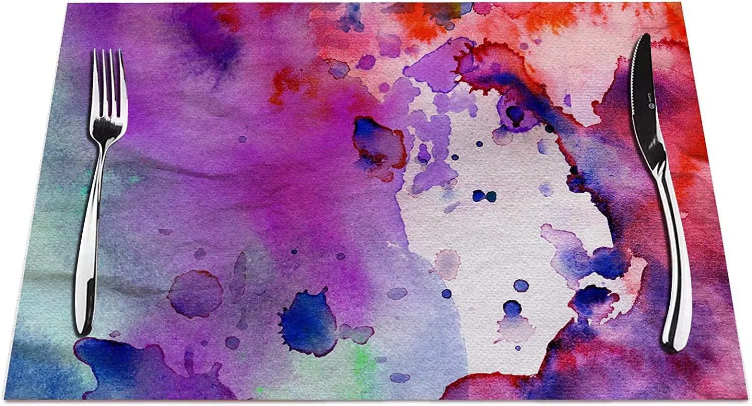 

Pastel Placemats Set of 4,Watercolor Pastel Abstract Grunge with Paint Splatter Orange Placemats Heat Resistant for Dining Table