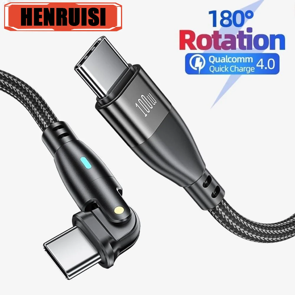 Кабель PD 100 Вт Type C для быстрой зарядки вращающийся шнур передачи данных Xiaomi 12 13 14