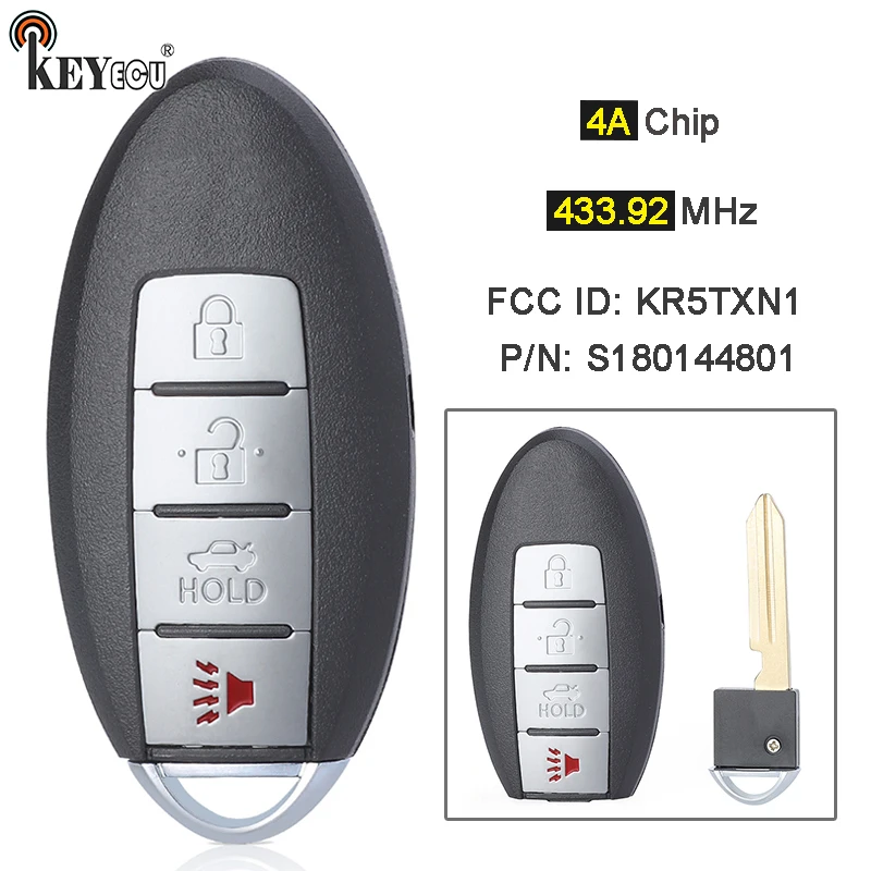 

KEYECU 433.92MHz PCF7953M 4A Chip S180144801 KR5TXN1 Keyless-go Smart Remote Car Key Fob 4 Button for Nissan Altima 2019-2021