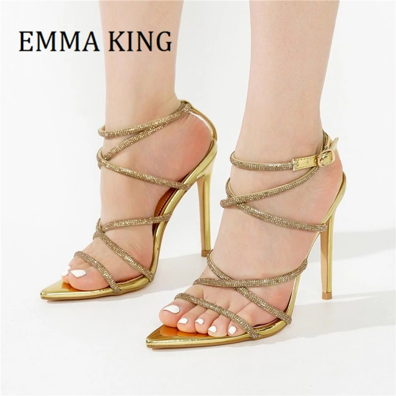 Женские босоножки-гладиаторы с острым носком и ремешком на щиколотке