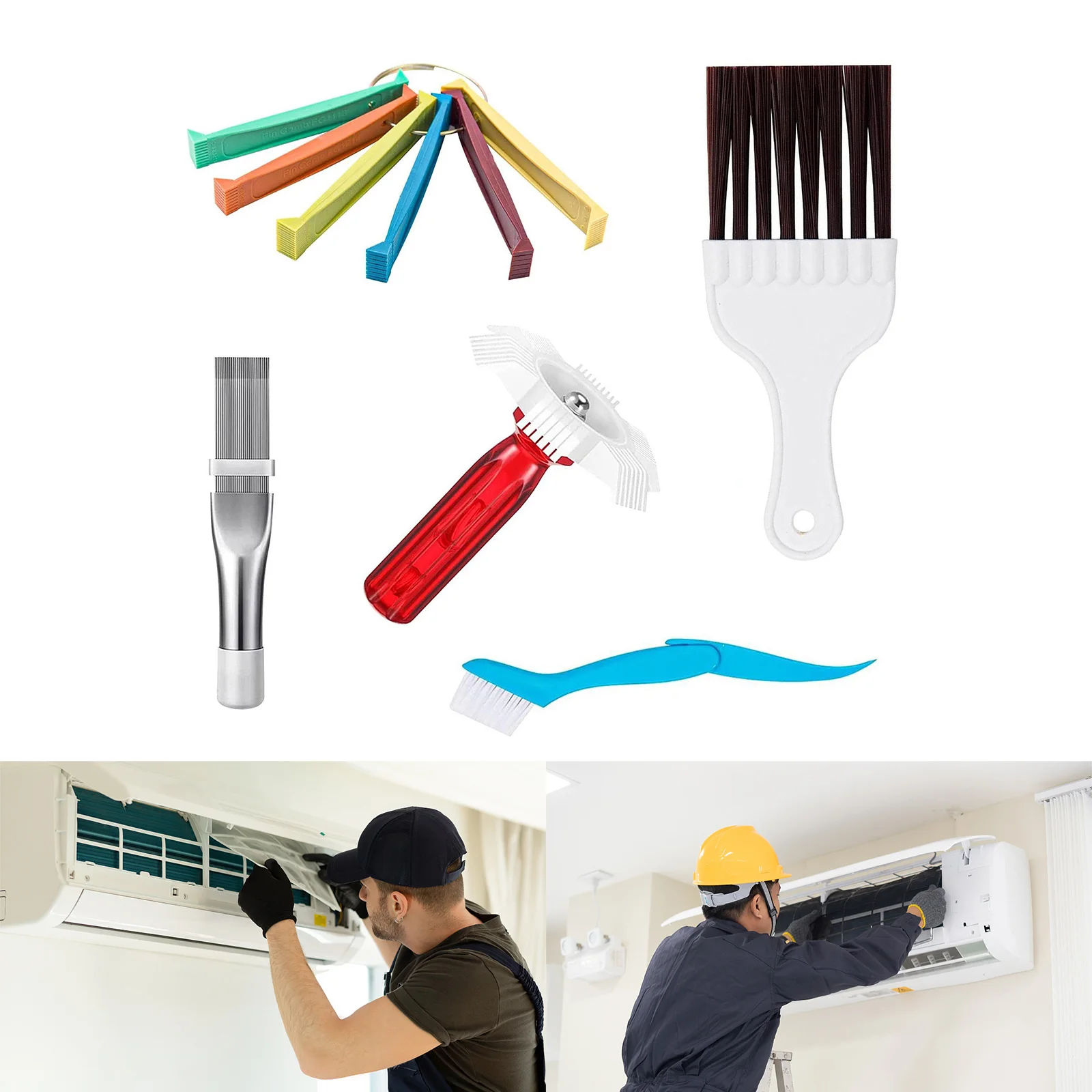 

5pcs Air Conditioner Fin Cleaner Set White Fin Comb Brush Coil Brush Universal Folding Brush Household Cleaning Tool Repair Tool