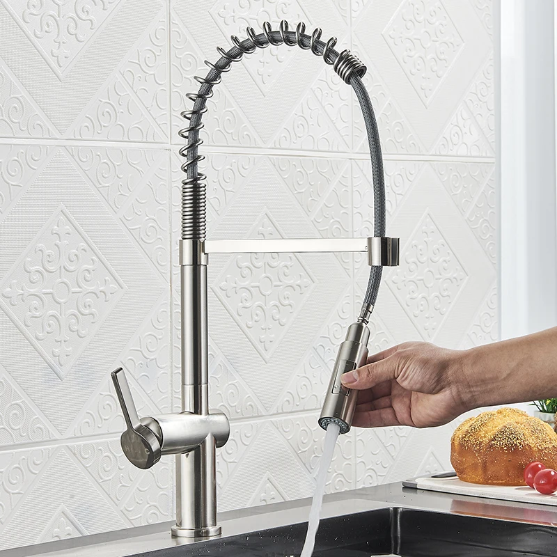 Латунные смесители для кухни, Однорычажный Выдвижной кран с пружинным ...